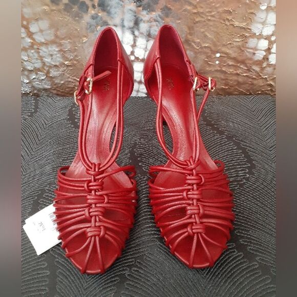 Zara Nwt Red Strappy Fisherman Style Women's Heels - Picture 12 of 13